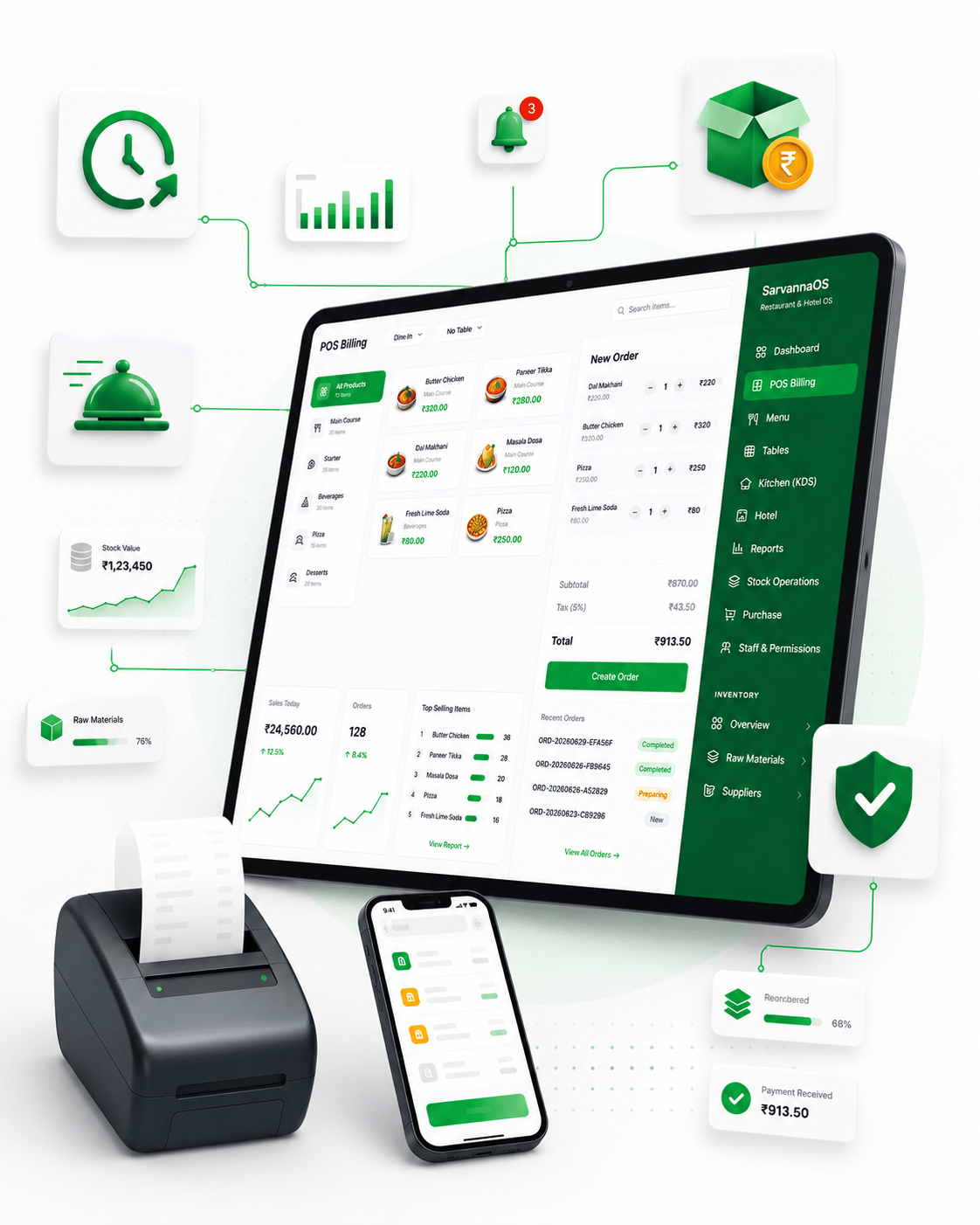 Restaurant manager using SarvannaOS dashboard